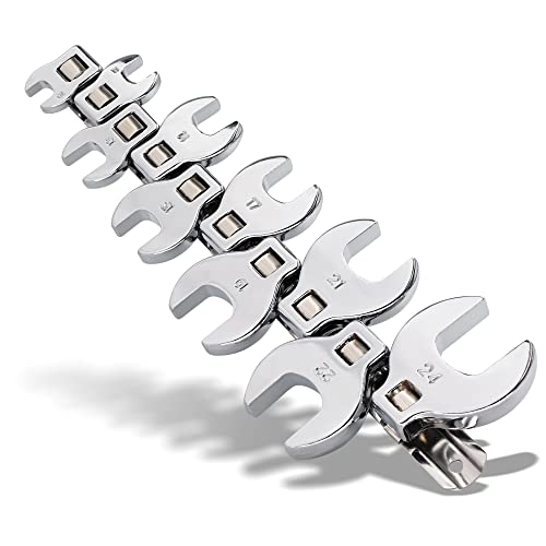 Crows Foot Wrench Set (Metric) Easily Access Hard-To-Reach Areas, Ideal for Tight Spaces, Great for Automotive Repair Work - Includes Sizes: From 10MM to 24MM - 10-Piece Kit With Clip-on Organizer