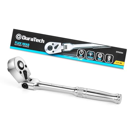 DURATECH 1/4' Drive Flex-Head Ratchet, 72-Tooth Ratchet Wrench, Quick-release, Reversible Switch, Full-Polished Chrome Plating, Alloy Steel