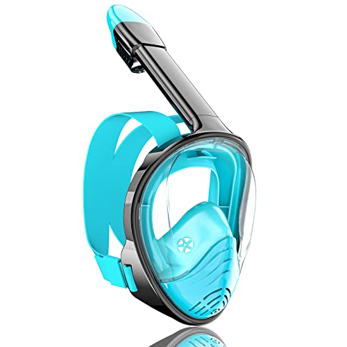 QingSong Full Face Snorkel Mask for Adults & Kids, Snorkeling Gear with Camera Mount, 180 Degree Panoramic View Snorkel Set Anti-Fog Anti-Leak
