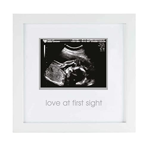 Pearhead Love at First Sight Sonogram Picture Frame, Pregnancy Ultrasound Keepsake Photo Frame, Gender-Neutral Baby Nursery Décor, 4x3 Photo, White