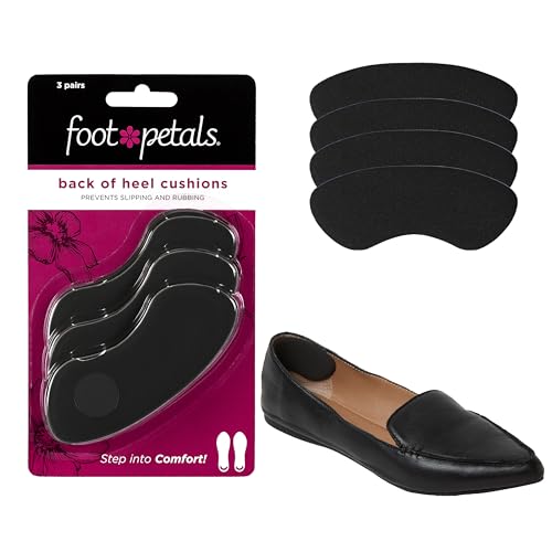 Foot Petals Womens Back of Heel Cushion Inserts, Heel Protectors, Comfortable Heel Grip for Pain Relief and Sizing, 3 pair, Black