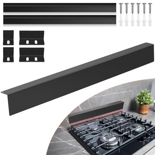 30' Slide-in Range Rear Filler Kit,Stove Gap Filler Strip, Stainless Steel Backsplash for Stove, Stove Trim Kit with Most Brands Between Stove and Backsplash(Black) With 2 PCS Stove Gap Covers