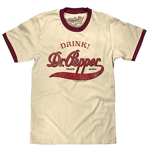 Tee Luv Retro Drink Dr Pepper Ringer Tee Shirt (Natural/Maroon) (M)