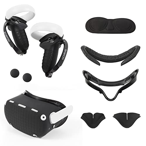 VR Accessories for Meta Quest 2,VR Controller Grips Cover,VR Shell Cover,VR Facial Vent Interface Bracket Accessories 3-in-1 Set(Black/8Pcs Set)