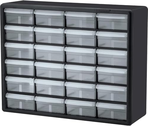 Akro-Mils 10124 24-Drawer Plastic Drawer Storage Cabinet for Garage Organization, Lego Storage, Teacher Toolbox, Makeup Organizer, and More, 20-Inch W x 6-Inch D x 16-Inch H, Black