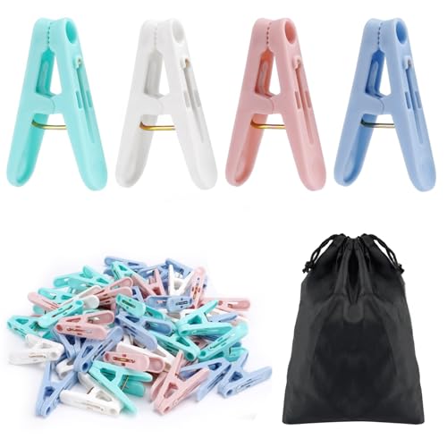 Rovedcity Plastic Clothes Pins Laundry Clips,56Pcs Colorful Clothespins,2 inch Small Clothes Pin with Clothespin Bag,Clothespins for Hanging Clothes,4 Colors Cloths Pins Drying Line Pegs for Kitchen