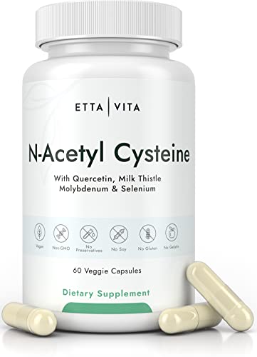 Vegan Liver Detox & Cleanse - NAC Supplement N-Acetyl Cysteine 600mg with Quercetin, Milk Thistle, Molybdenum & Selenium, N-Acetyl-Cysteine Capsules for Immune Support, Respiratory & Brain Health