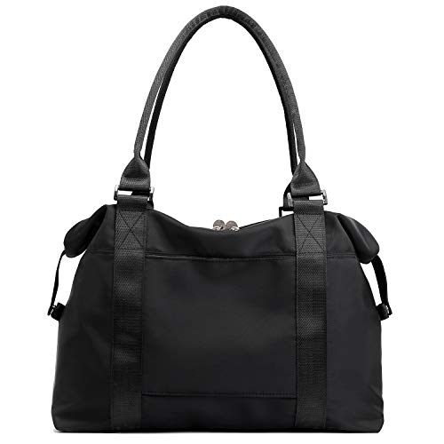 forestfish Duffle Tote Bag Weekender Bags for Women Travel with Trolley Sleeve, Black