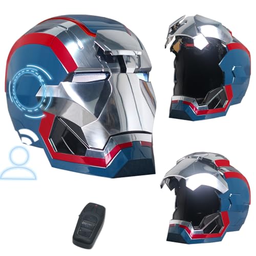 Polyacer Electronic Patriot Helmet Iron-Mans Adult Voice Control/Sensing/Remote Control Open/Close With Sounds & LED Eyes Light Up Super Hero Movie 1:1 model Prop For Halloween Christmas Gift.