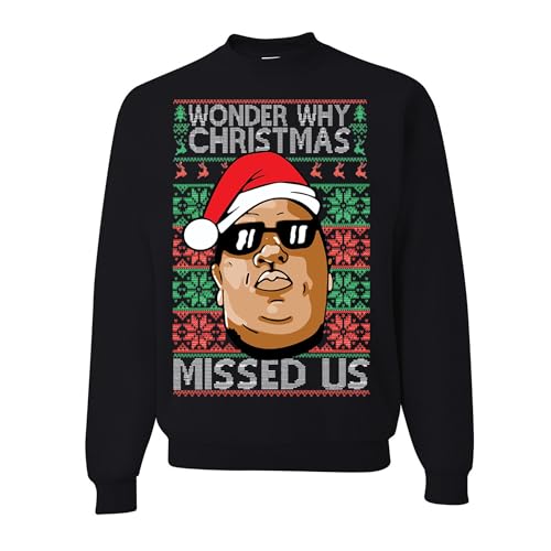 wild custom apparel Wonder Why Christmas Missed Us Ugly Christmas Crewneck Sweatshirt, Black, Large