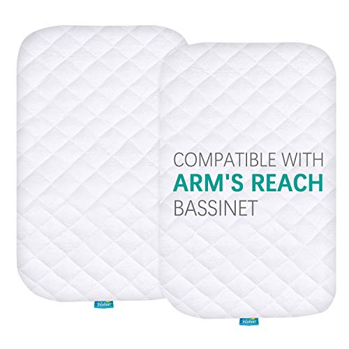 Waterproof Quilted Bassinet Mattress Pad Cover Compatible with Arm's Reach Clear-Vue, Cambria, Mini Ezee 2 in 1Co-Sleeper Bassinet 2 Pack, Ultra Soft Viscose Made from Bamboo Terry Surface