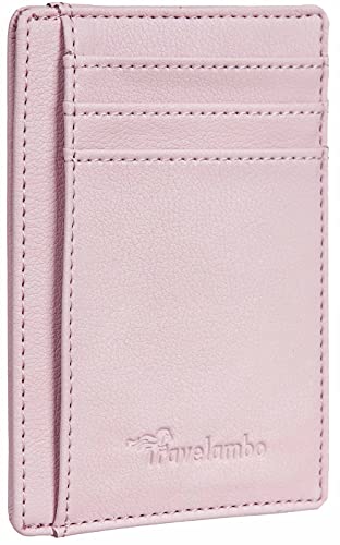 Travelambo Front Pocket Minimalist Leather Slim Wallet RFID Blocking Medium Size(Pink Champagne)