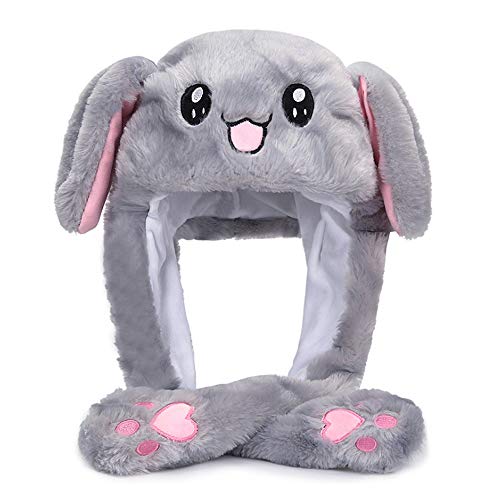 Topwon Cute Plush Bunny Hat Rabbit Cap Ears Popping Up When Pressing The Paws Grey Kids' Costume Hats - Great Gift (Grey Bunny Hat)