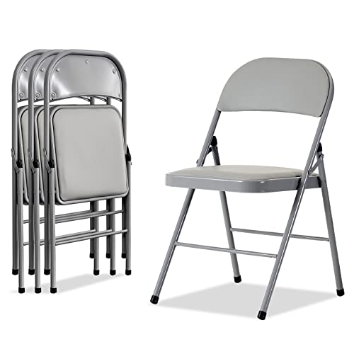Karl home 4 Pack Grey Folding Chairs with Padded Seats for Outdoor & Indoor, Portable Stackable Commercial Seat with Steel Frame for Events Office Wedding Party, 330lbs Capacity