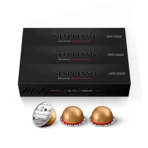 Nespresso Vertuo Melozio Decaffeinato, Medium Roast Espresso, 10 Count coffee capsules (Pack of 3)