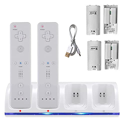 EBKK 4 in 1 Charging Dock for Wii/Wii U 4 Port Charging Station with 4 Rechargeable 2800 mAh Battery Pack USB USB Charge Cable Replacement for Wii/Wii U Remote Controller,Remote Not Included