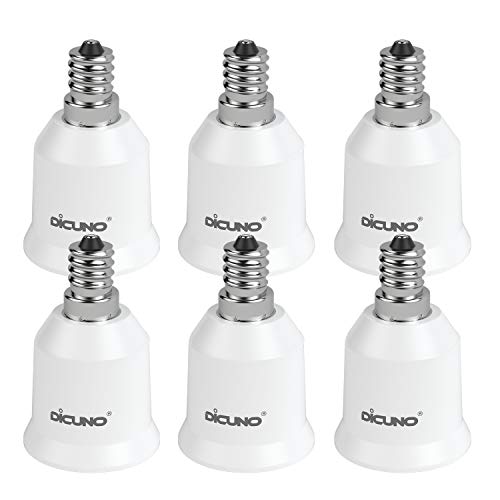 DiCUNO E12 to E26 Socket Adapter, Candelabra E12 Socket to Medium (Standard) E26 Socket Converter, LED Light Bulb Converter, 200W Max, 200℃ Heat Resistant, 6-Pack