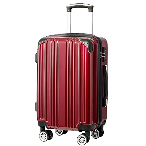 Coolife Luggage Expandable(only 28') Suitcase PC+ABS Spinner 20in 24in 28in Carry on (wine wind new, L(28in))