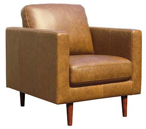 Amazon Brand - Rivet Revolve Modern Leather Armchair with Tapered Legs, 32.7'D x 34.6'W x 35.4'H, Caramel Leather