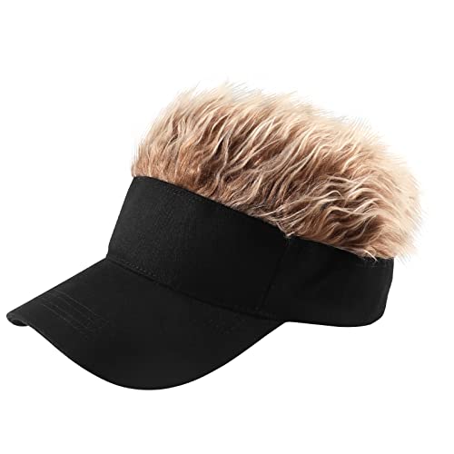 Regilt Adjustable Visor Cap with Spiked Hairs Fashion Baseball Cap Golf Hat for Men & Women (Black Brown)