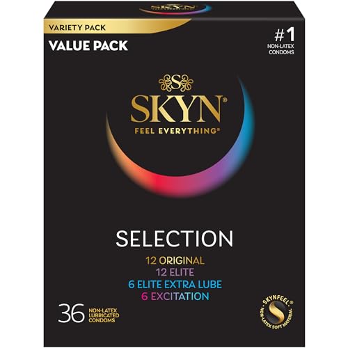 SKYN Selection Non-Latex Condoms - Contains SKYN Elite, Original, Excitation, Extra Lube, Condoms, 36 Count