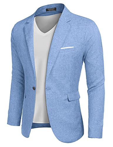 COOFANDY Men Suit Jacket Linen Slim Fit Sport Coat Business Fashion Daily Blazer Sky Blue