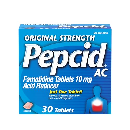 Pepcid AC Original Strength Heartburn Relief Tablets, Prevents & Relieves Heartburn Due to Acid Indigestion & Sour Stomach, 10 mg Famotidine to Reduce & Control Acid, Fast-Acting, 30 Ct