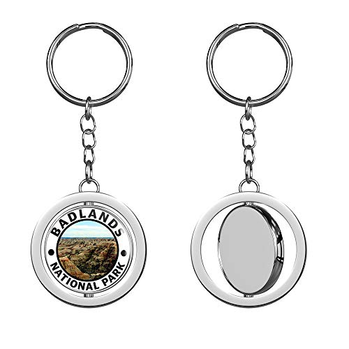 PRS Vinyl Round Badlands National Park - Hike South Dakota rv Travel Keychain Spinning Round Chrome Metal Key Chain