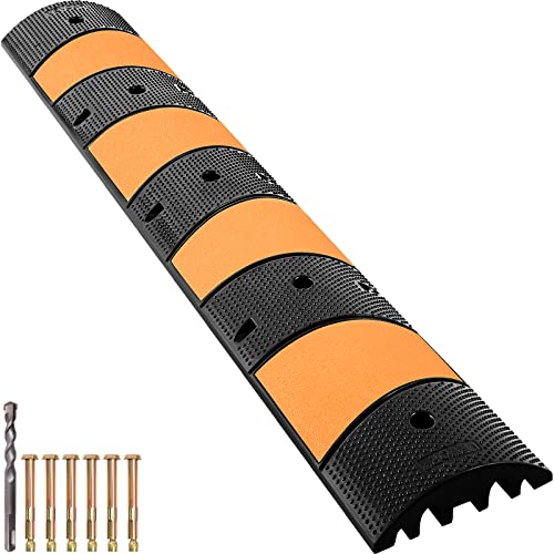 VEVOR Rubber Speed Bump, 1 Pack 2 Channel Speed Bump Hump, 72.8' Long Modular Speed Bump Rated 22000 LBS Load Capacity, 72.8 x 12.2 x 2.2 Garage Speed Bump for Asphalt Concrete Gravel Driveway-6 FT