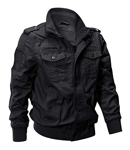 EKLENTSON Winter Jacket Men Military Jacket Bomber Jacket Lightweight Jacket Windproof Windbreaker Black