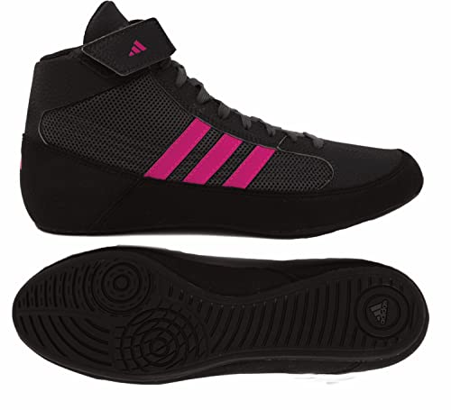 adidas Boy's HVC Wrestling Shoe, Black/Charcoal/Hot Pink, 4 Big Kid