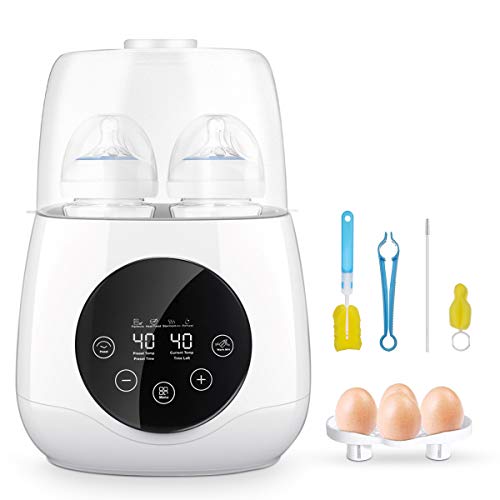 EIVOTOR 6 in 1 Baby Bottle Warmer, Double Bottle Steam Sterilizer Food Heater for Evenly Warm Breast Milk or Formula, LED Panel Control Real-time Display, BPA Free