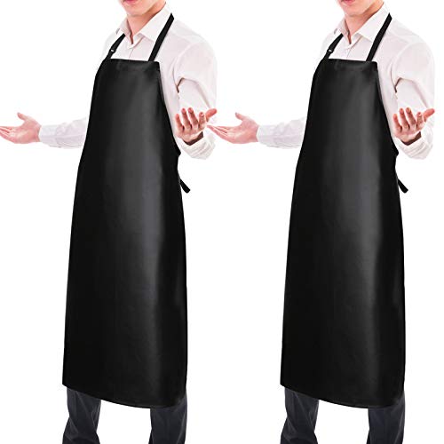 2 Pack Waterproof Rubber Vinyl Apron 40' Chef Aprons for Men Heavy Duty Chemical Work Apron Extra Long Grilling Aprons with Adjustable Bib Apron for Dishwashing Lab Butcher Cooking Kitchen Black