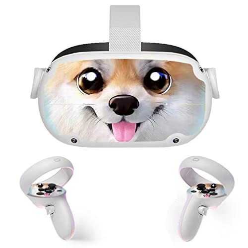 LCHH-VR Headset Skin Stickers Vinyl Decal Stickers Compatible with Oculus Quest 2, VR Headset and Controllers Virtual Reality Protective Decal Skin Quest2 Accessories (Corgi)