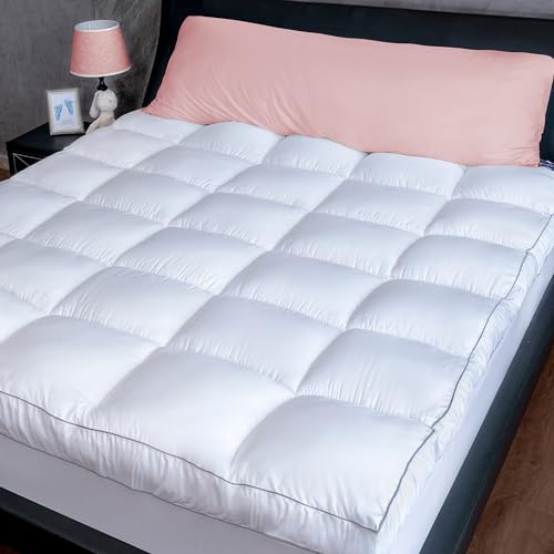 Marine Moon Mattress Topper Queen, Cooling Pillow Top Mattress Topper, Extra Thick Plush Mattress Pad Cover, Overfilled with 7D Down Alternative, Relief Back Pain, Soften Hard Mattress, 80'' x 60''