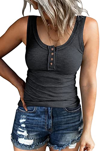 Kissfix Womens Tops Cute Sleeveless Ribbed Juniors Summer Basic Cami Knit Y2K Tank Top Henley Button Down Trendy Blouses