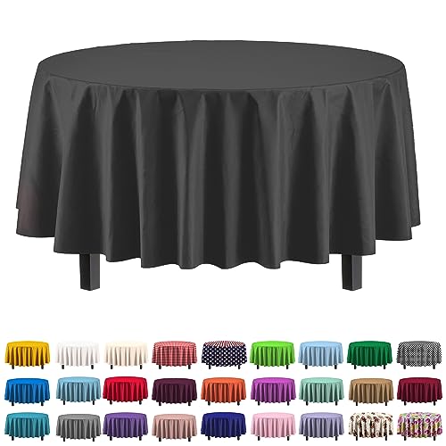 Exquisite 12-Pack Premium Plastic Tablecloth 84in. Round Table Cover - Black