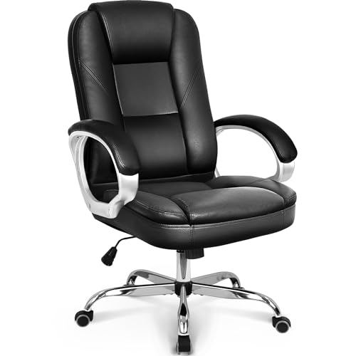 NEO CHAIR Office Chair Computer Desk Chair Gaming - Ergonomic High Back Cushion Lumbar Support with Wheels Comfortable Grey Leather Racing Seat Adjustable Swivel Rolling Home Executive