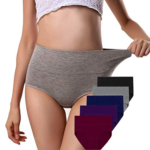 ANNYISON Women's High Waisted Cotton Underwear Soft Breathable Panties Stretch Briefs (5 Pack in 5 Drak Colors, L)