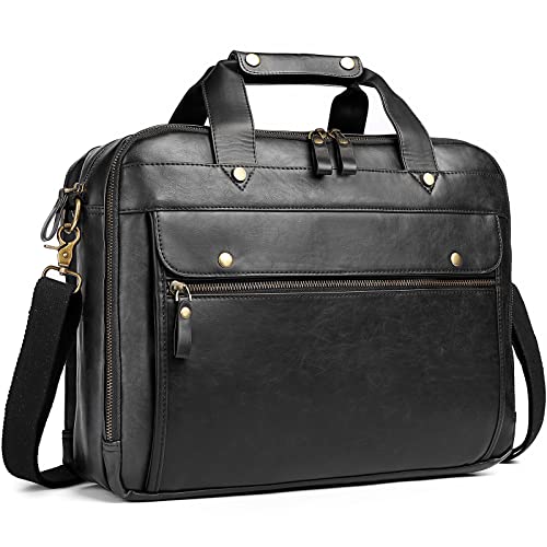 Leather Briefcase for Men 15.6 Inch Waterproof Laptop Messenger Bag Large Retro Computer Bag for Business Travel Work Perfect for Daily Use/Gift Choose(Black)