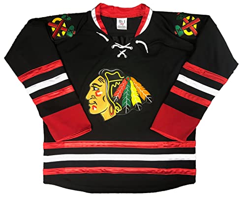 Blackhawks Jerseys - Three (3) Colors and 10 Sizes, We Add Your Name and Number (Black, Adult XXL)