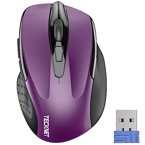 TECKNET Wireless Mouse, 2.4G Ergonomic Optical Mouse, Computer Mouse for USB-A Laptop, PC, Computer, Chromebook, Notebook, 6 Buttons, 24 Months Battery Life - Purple