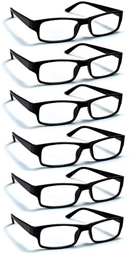 Boost Eyewear 6 Pack Reading Glasses, Traditional Black Frames, for Men and Women, with Comfort Spring Loaded Hinges, Black, 6 Pairs (+1.50)