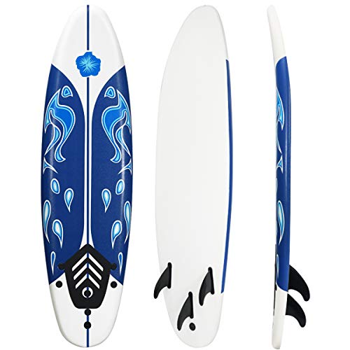 Giantex 6' Surfboard Surfing Surf Beach Ocean Body Foamie Board with Removable Fins, Great Beginner Board for Kids, Adults and Children