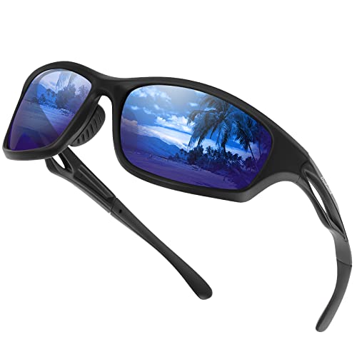 Duduma Polarized Sports Sunglasses for Men Women Running Cycling Fishing Golf Driving Shades Sun Glasses Tr90 (black matte frame with blue lens)