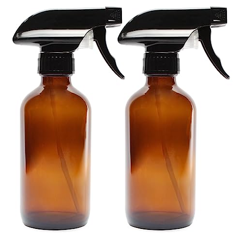 8-Ounce Amber Glass Spray Bottles (2 Pack); Brown Boston Round Bottles w/Heavy Duty Mist & Stream Sprayers Perfect for Essential Oil Blends