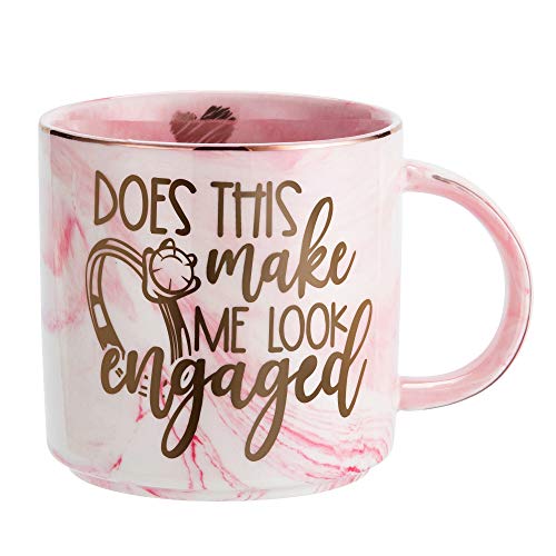 Engagement Gifts for Women - Funny Coffee Mug - Bride To Be Engaged Fiance Novelty Coffee Mugs Gift for Her - Does This Ring Make Me Look Engaged - 11.5oz Pink Marble Ceramic Cup
