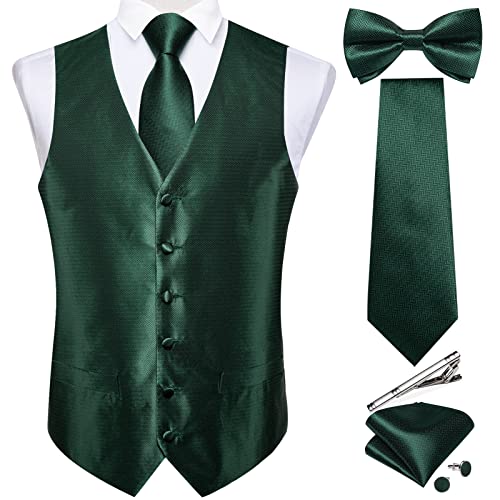 DiBanGu Mens Emerald Green Vest and Bow Tie Sets Formal Waistcoat and Pre-tied Bow Tie for Tuxedo Suit Wedding Christmas
