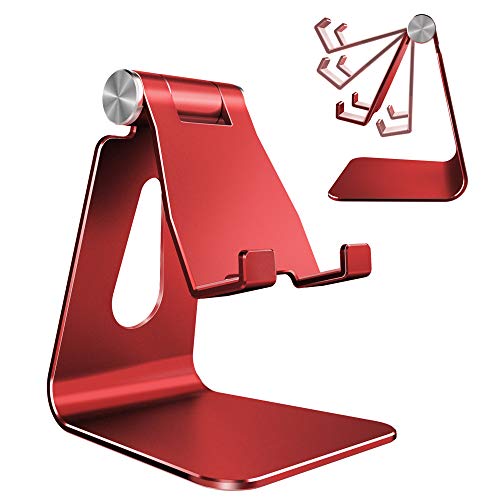 CreaDream Adjustable Cell Phone Stand, Phone Stand, Cradle, Dock, Holder, Aluminum Desktop Stand Compatible with Phone Xs Max Xr 8 7 6 6s Plus SE Charging, Accessories Desk,All Mobile Phones-Red