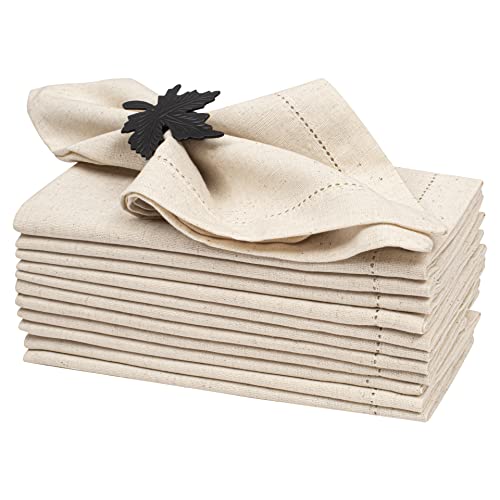 Linen Hemstitched Cloth Napkins, Set of 12 - Natural Flax, Washable Dinner Napkins